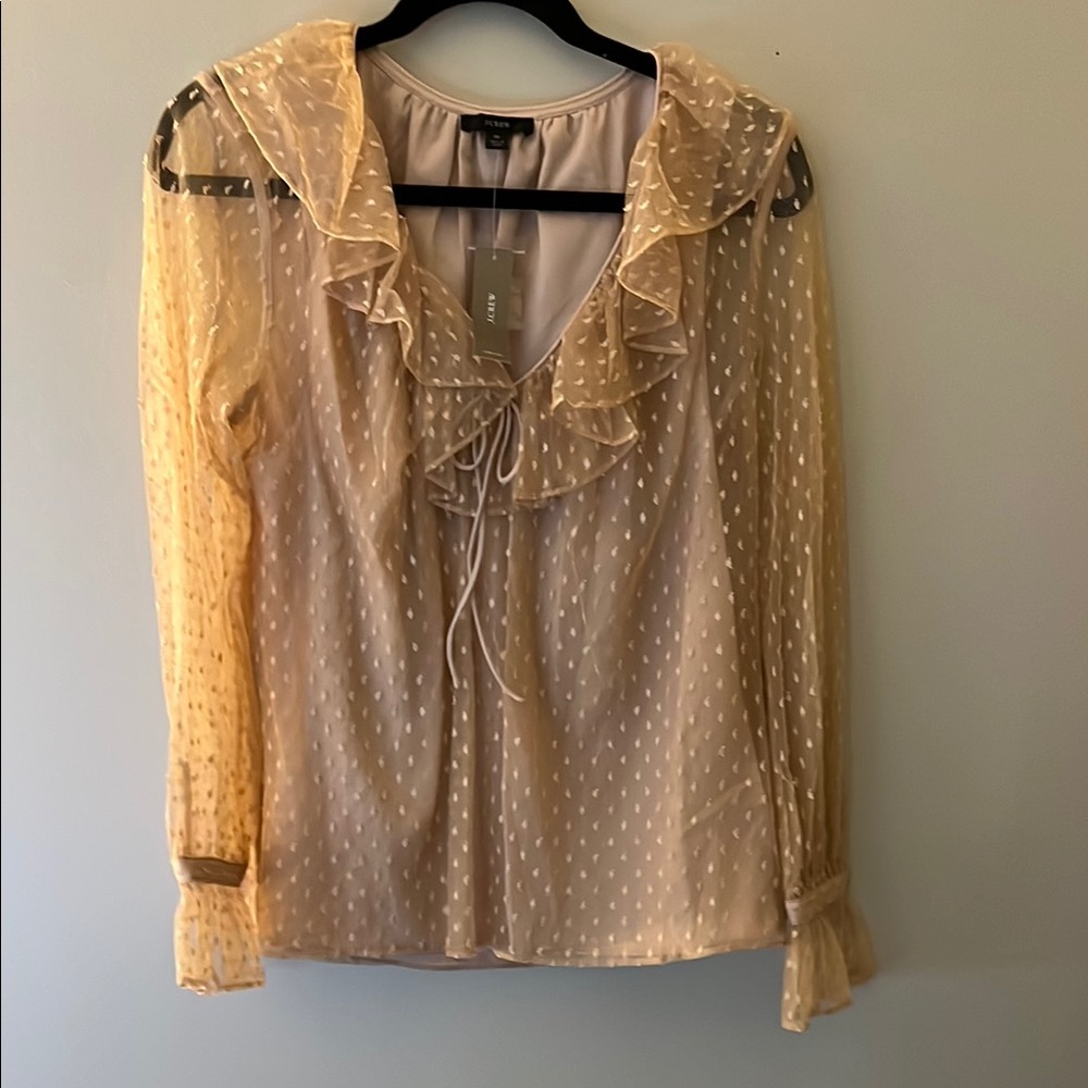 NWT J. Crew Cream Long Sleeve Ruffled Blouse